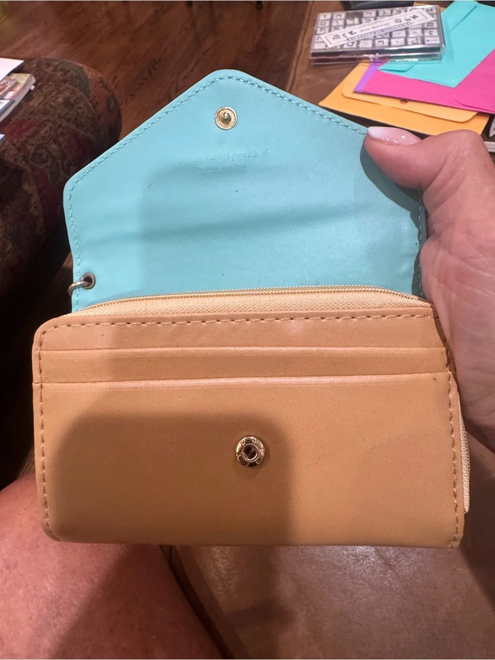 Light Tan & Aqua Compact Women's Wallet